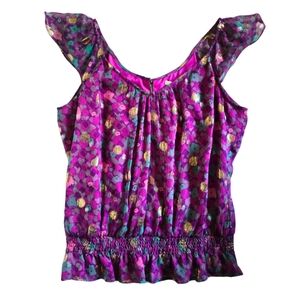 Twelfth Street By Cynthia Vincent Smocked Flutter Sleeve Silk Tank Top Medium